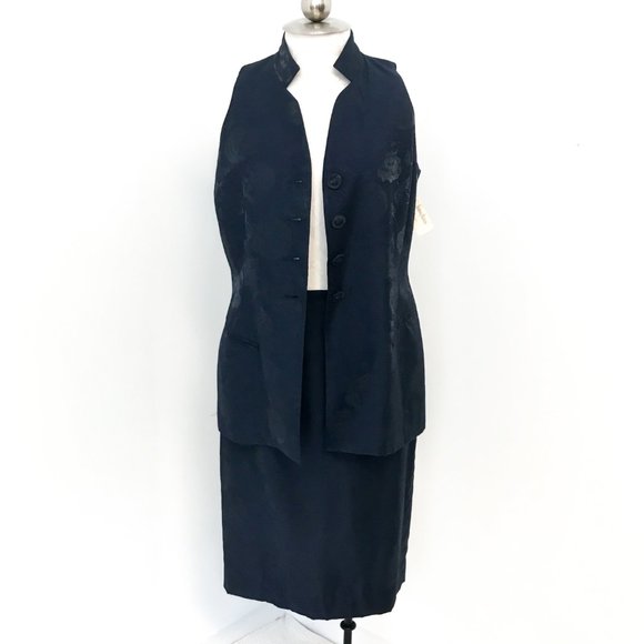 Dior 10P Metallic Floral Formal Skirt Suit Navy - Picture 14 of 15